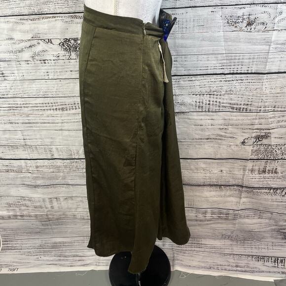 Mystree Skirt size Large Olive Green Satin Midi A Line Modest Church Casual Slim - Picture 6 of 11